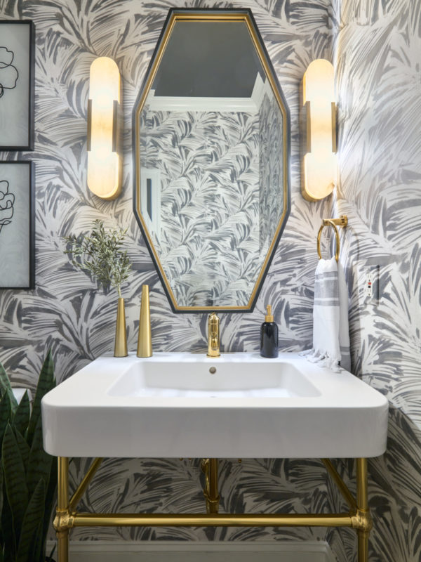 powder room black and white with gold 